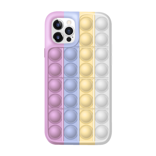 [M0410090024] iPhone X Colorful Bubble Soft Rainbow Silicon Pop It Phone Case (SWQ) Light pink, blue, yellow, white