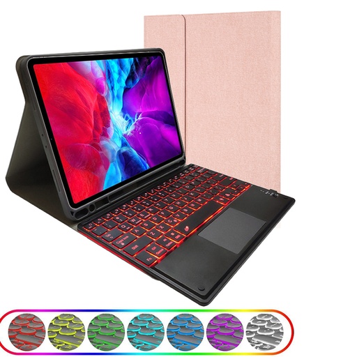 [T0840090002] iPad 9.7'' (5th/6th, 2017/2018) / iPad Pro 9.7'' / iPad Air (1st,2nd) Case | RK508T | TPU Tablet Cover with Pen Holder & Detachable Bluetooth Keyboard with Touchpad Backlight – Rose Gold